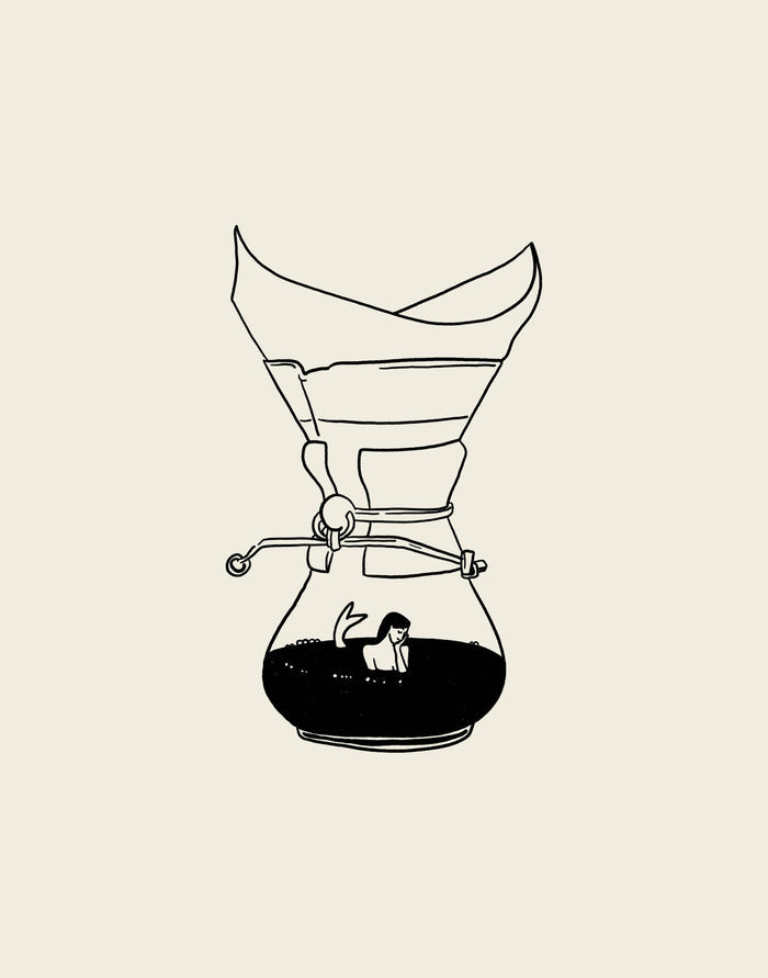 Pour Over Coffee & Mermaid Minimal Art Print