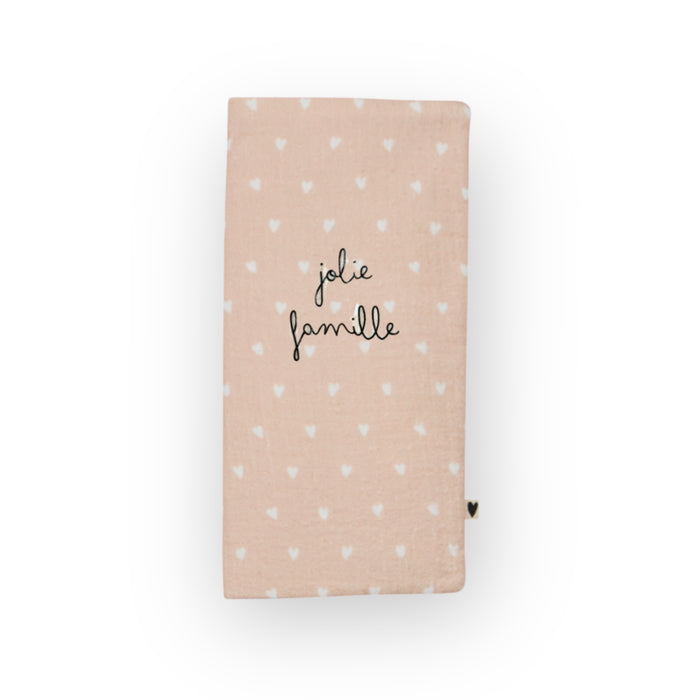 Protège livret de famille | Gaze coeurs beige