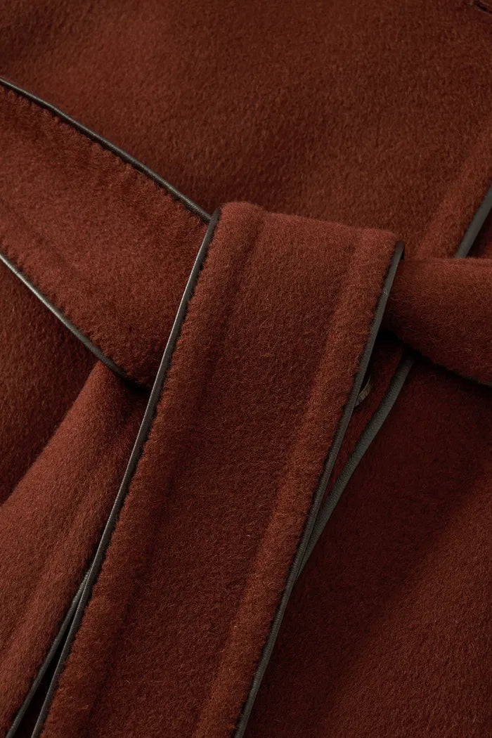 PU Trim Wool Trench Coat in Double-Face Merino Wool