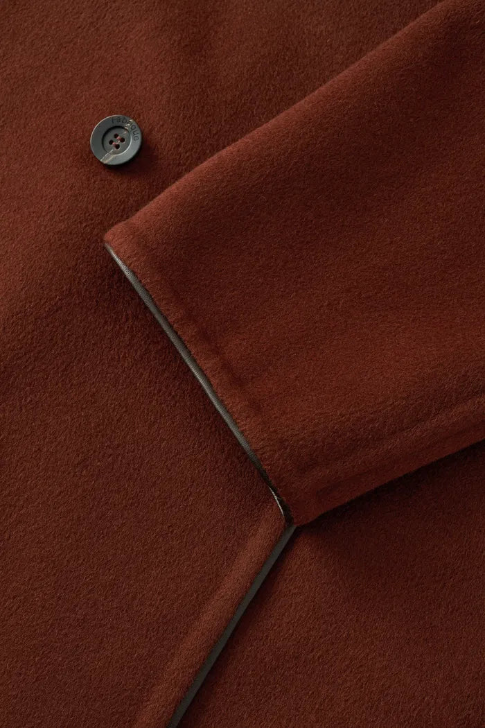 PU Trim Wool Trench Coat in Double-Face Merino Wool