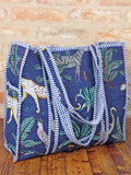 Quilted Cotton Jungle Print Tote Bag - Navy