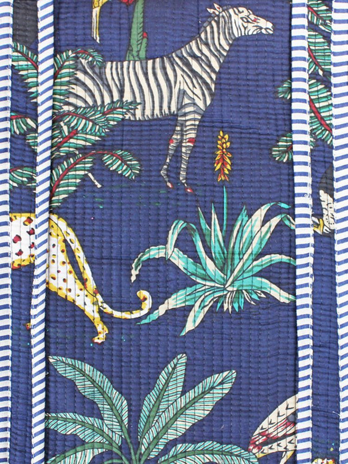 Quilted Cotton Jungle Print Tote Bag - Navy