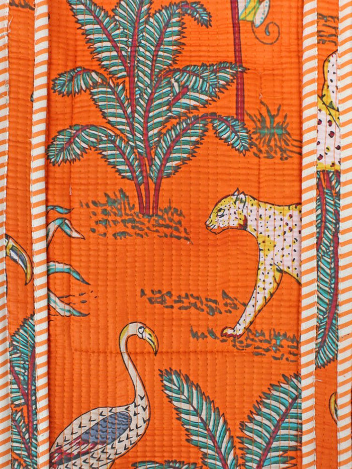 Quilted Cotton Jungle Print Tote Bag - Orange