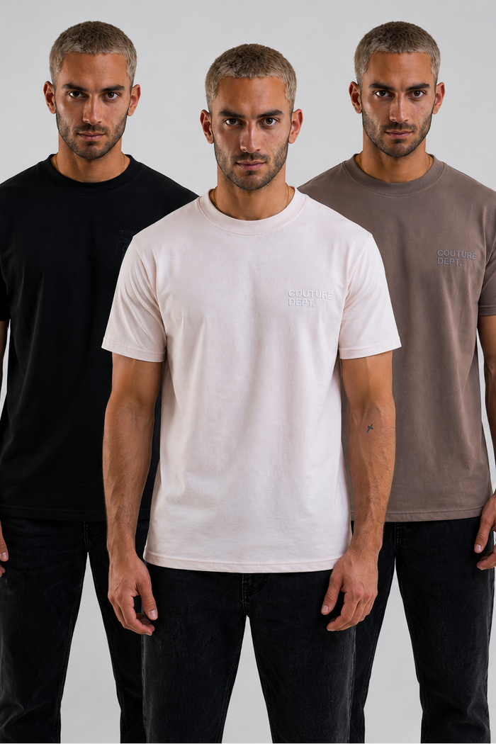 Redbridge 3-Pack Regular Fit Cotton T-Shirts - Black/Stone/Brown