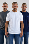 Redbridge 3-Pack Regular Fit Cotton T-Shirts - White/Navy/Grey