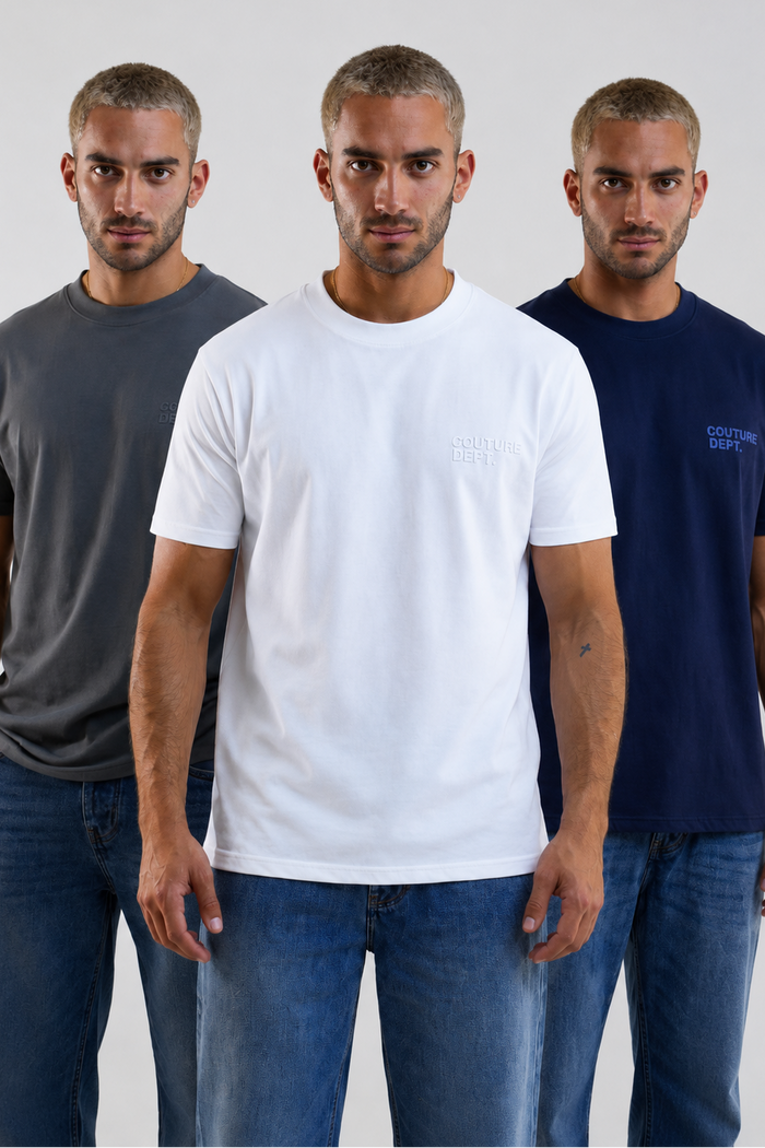 Redbridge 3-Pack Regular Fit Cotton T-Shirts - White/Navy/Grey