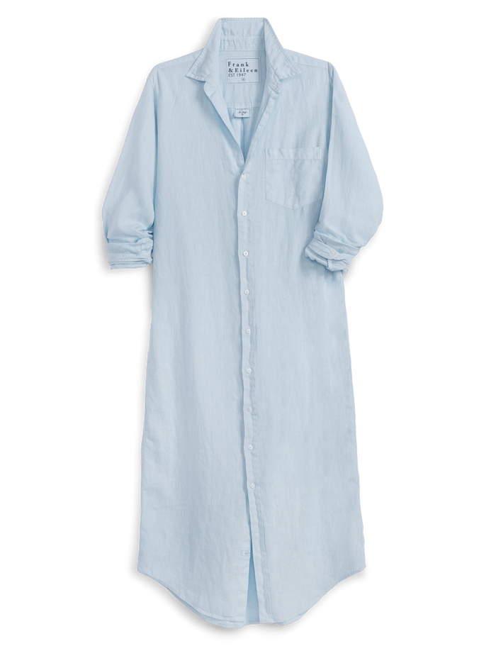 Light blue dress with rolled-up sleeves on a white background