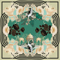 Mint green silk scarf with peacock and floral print
