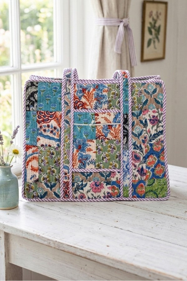 Sadie Floral Patchwork Print Tote Bag