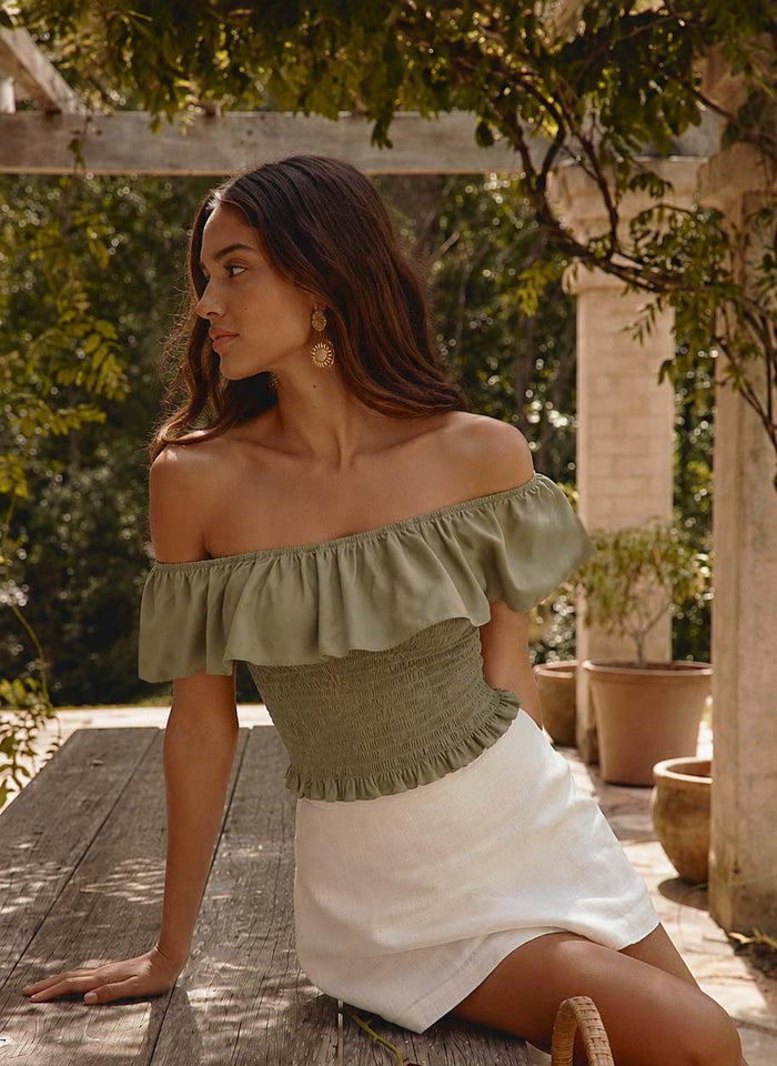Sandy Off Shoulder Ruffled Neckline Top