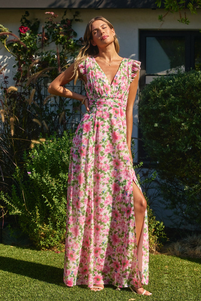Send Love Plunging Tuck Maxi Dress