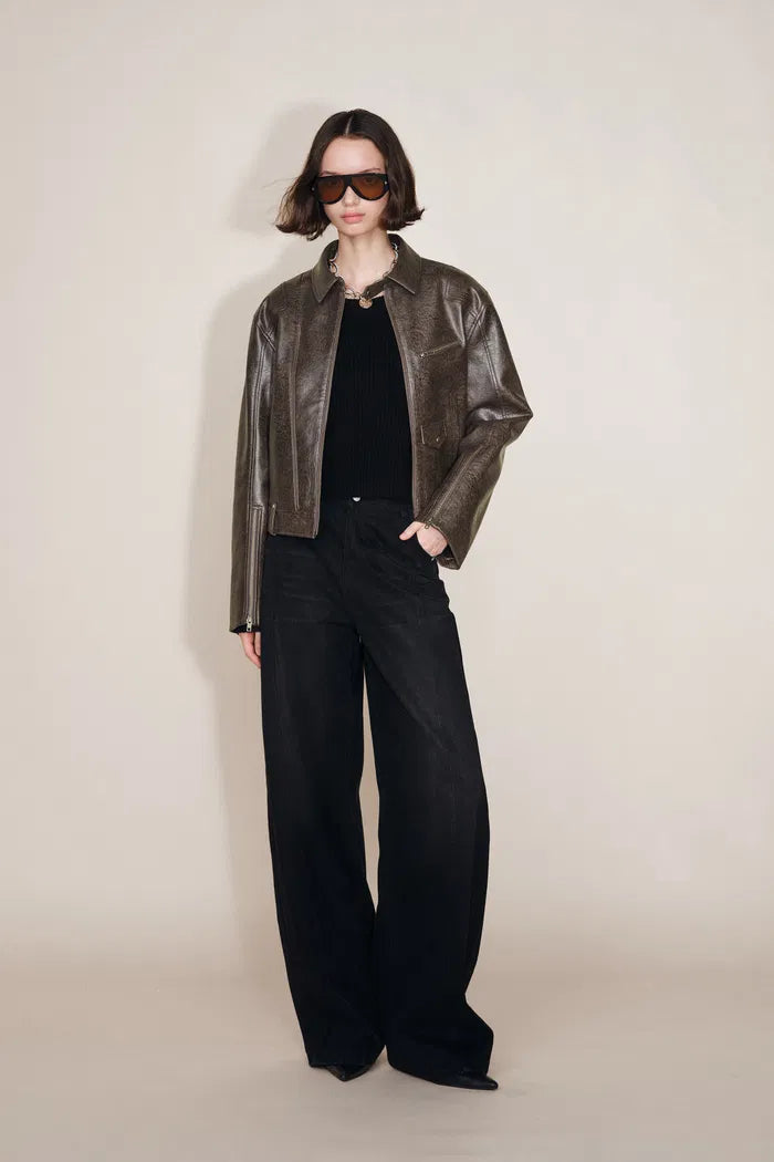 Short Biker Jacket in Faux Leather