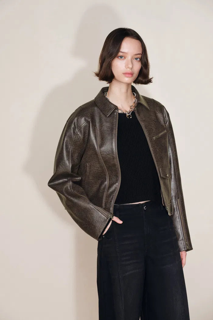Short Biker Jacket in Faux Leather