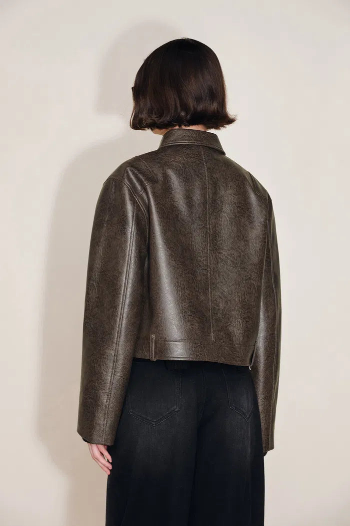 Short Biker Jacket in Faux Leather