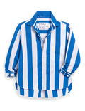 Blue and white striped shirt with 'Frank & Eileen' label on a white background