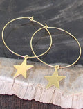 Simple Hoop Earrings with Star Charm - Gold Plated