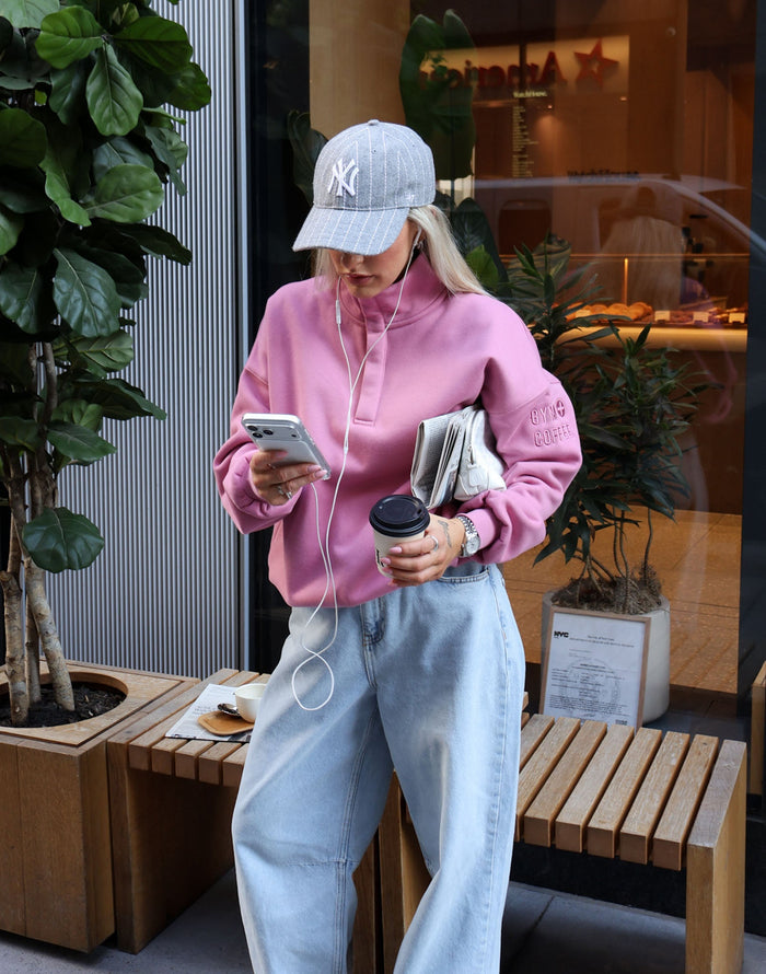 Snap Collar Sierra Sweatshirt in Pink Velvet