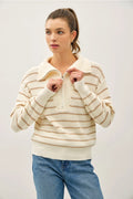 Spread Collar Half Zip Striped Sweater - Adored A Lovely Boutique
