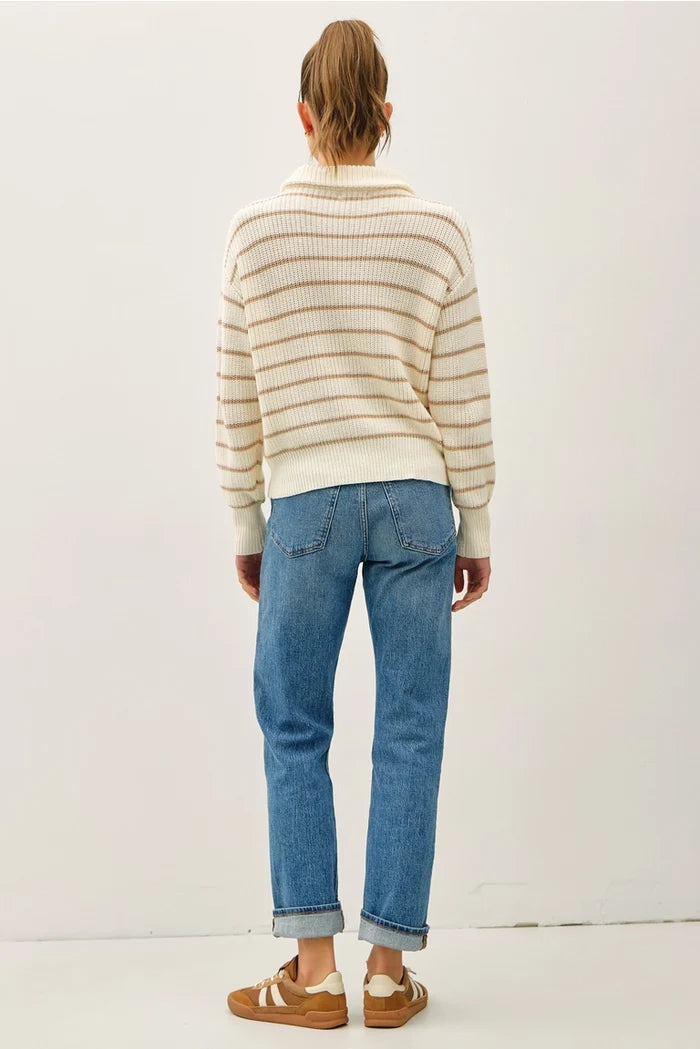 Spread Collar Half Zip Striped Sweater - Adored A Lovely Boutique