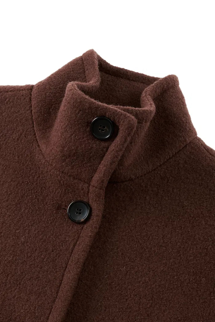 Stand Collar Tie Short Coat in Cashmere