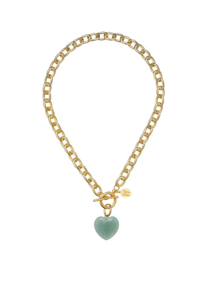 Stone Heart Toggle Necklace - Green Jade