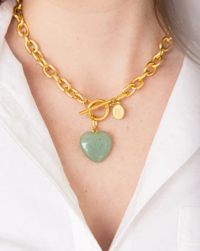 Stone Heart Toggle Necklace - Green Jade