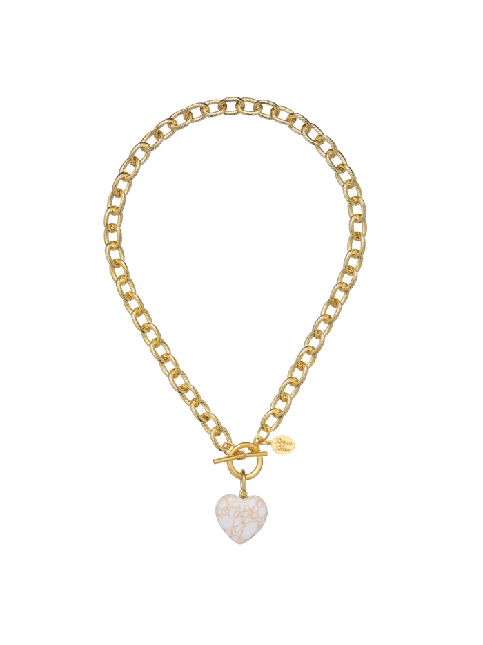 Stone Heart Toggle Necklace - White Turquoise
