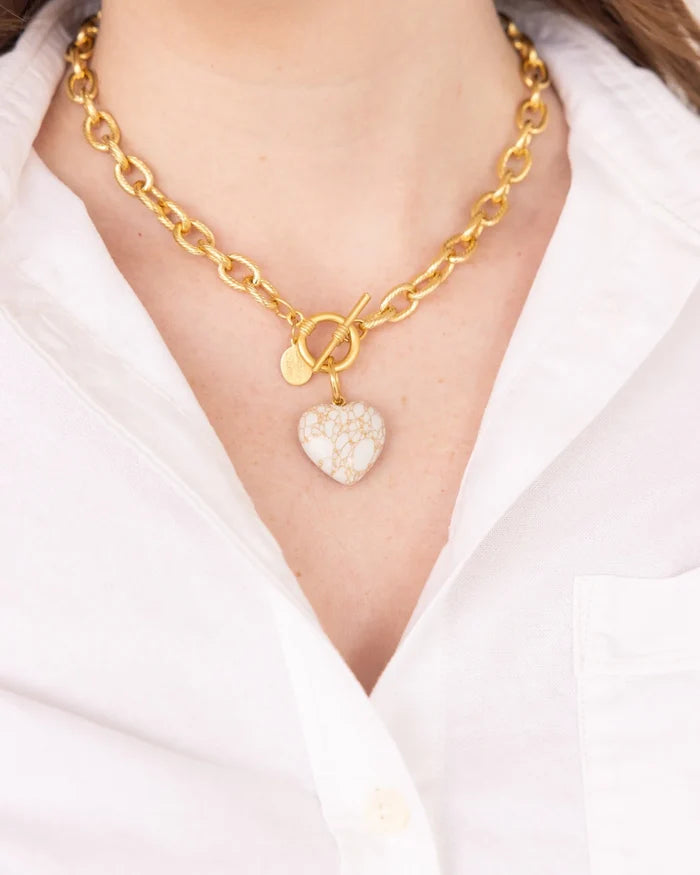 Stone Heart Toggle Necklace - White Turquoise