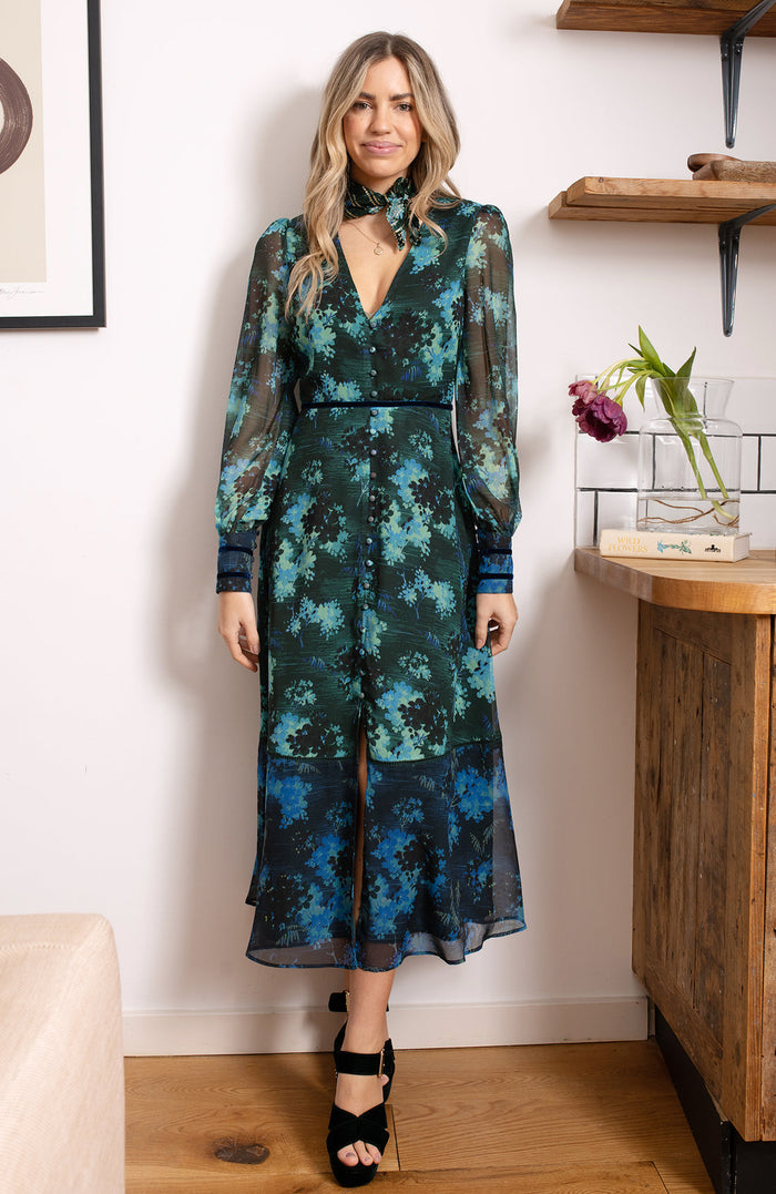 The Babette Contrast Print Button Front Midi Dress Curve