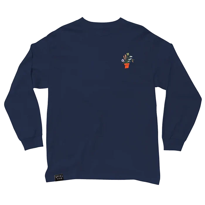 The Quiet Life Plants Embroidery Long Sleeve T-Shirt Navy Pure Boardshop