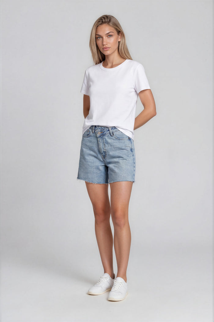 Thea Boyfriend Denim Shorts - Light Blue