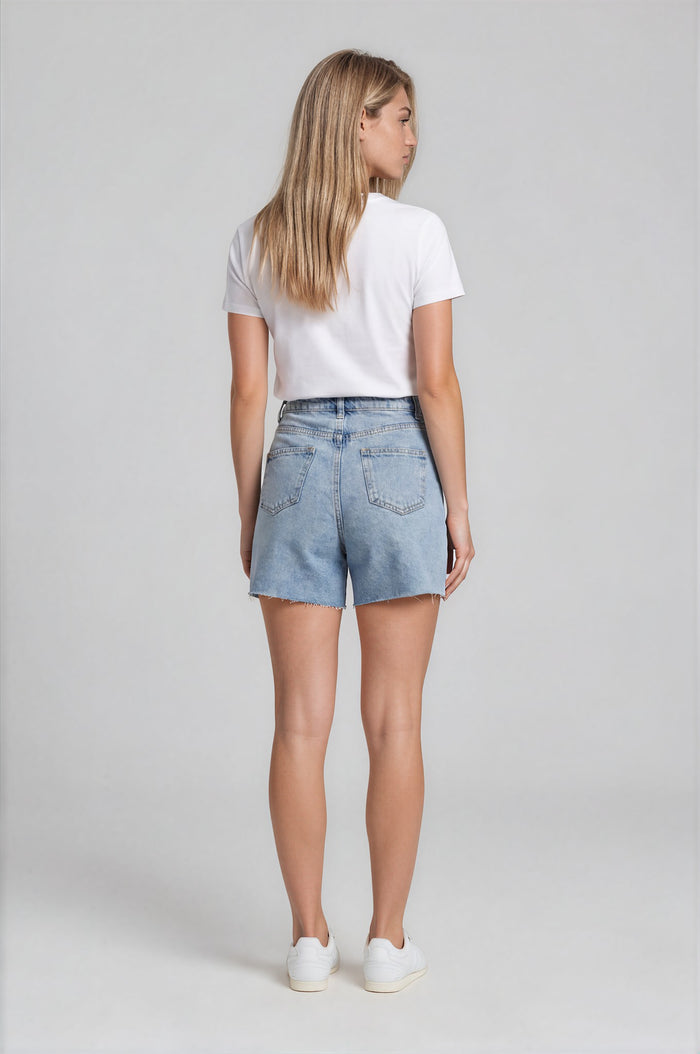 Thea Boyfriend Denim Shorts - Light Blue