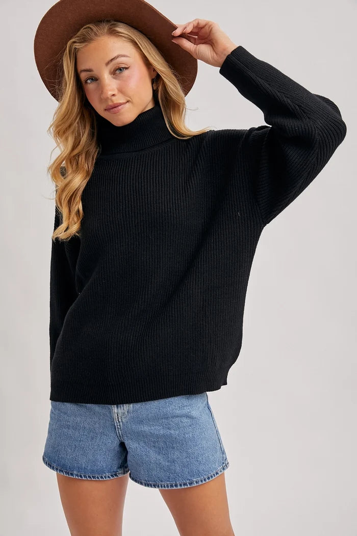 Turtle Neck Ribbed Knit Sweater - Adored A Lovely Boutique
