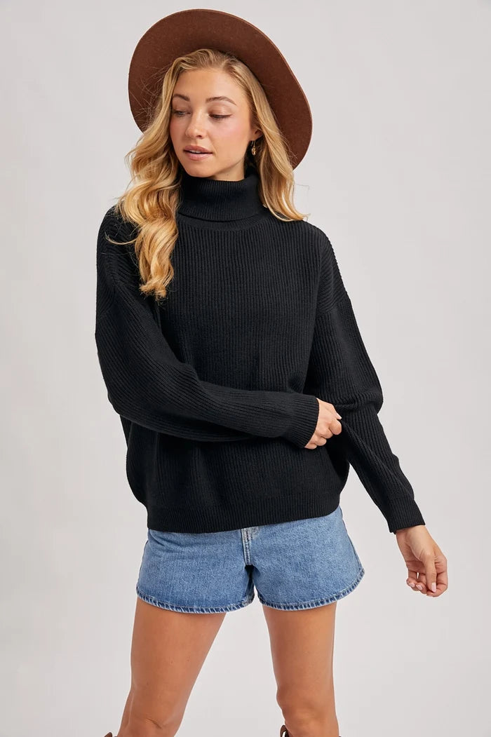 Turtle Neck Ribbed Knit Sweater - Adored A Lovely Boutique