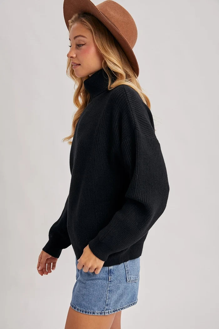 Turtle Neck Ribbed Knit Sweater - Adored A Lovely Boutique