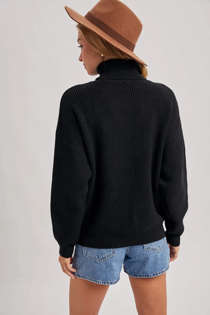 Turtle Neck Ribbed Knit Sweater - Adored A Lovely Boutique