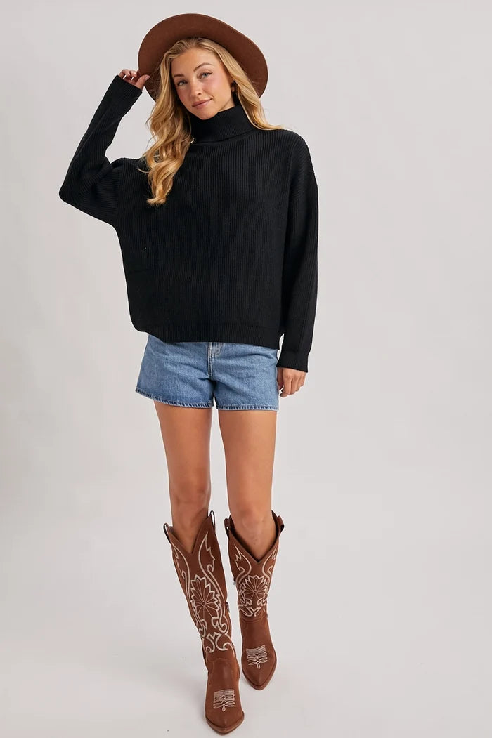 Turtle Neck Ribbed Knit Sweater - Adored A Lovely Boutique