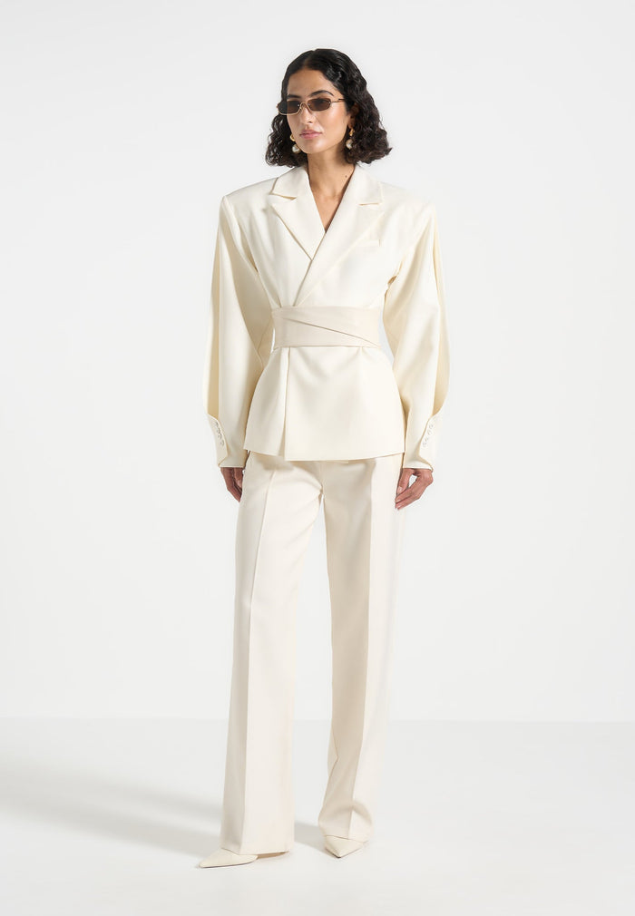 Twist Sleeve Leather Blazer with Belt-1