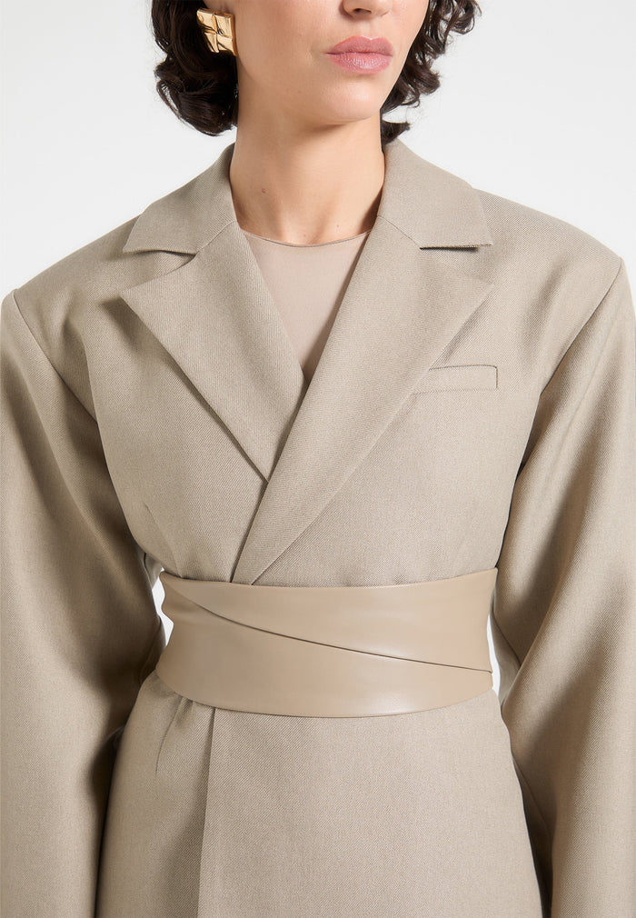 Twist Sleeve Leather Blazer with Belt-1