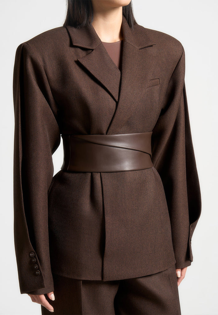 Twist Sleeve Leather Blazer with Belt-1