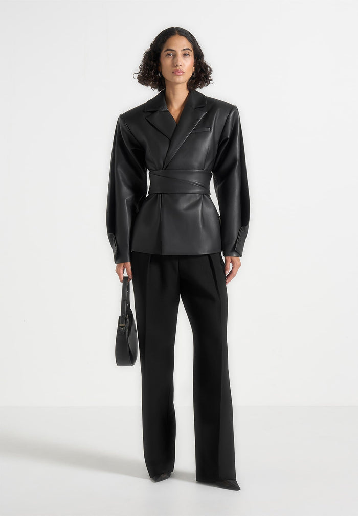 Twist Sleeve Leather Blazer with Belt2