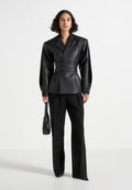 Twist Sleeve Leather Blazer with Belt2