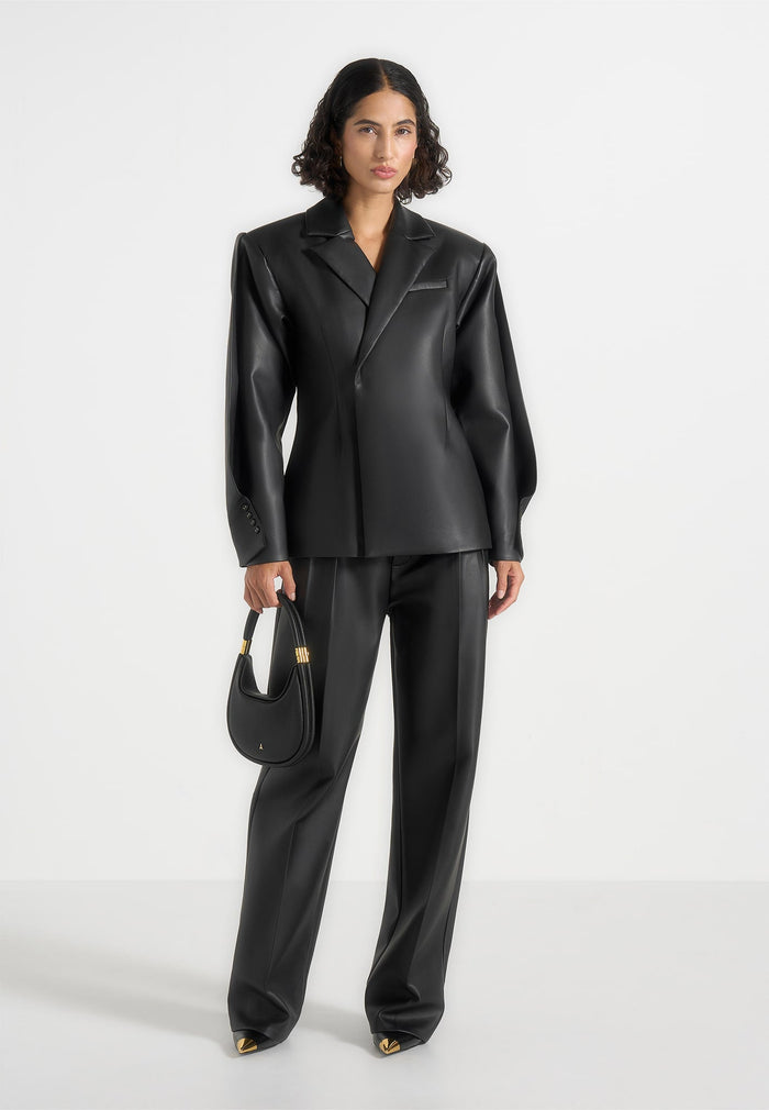 Twist Sleeve Leather Blazer with Belt2