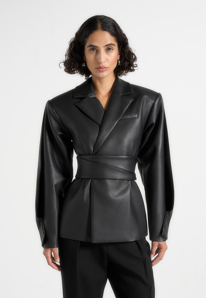 Twist Sleeve Leather Blazer with Belt2