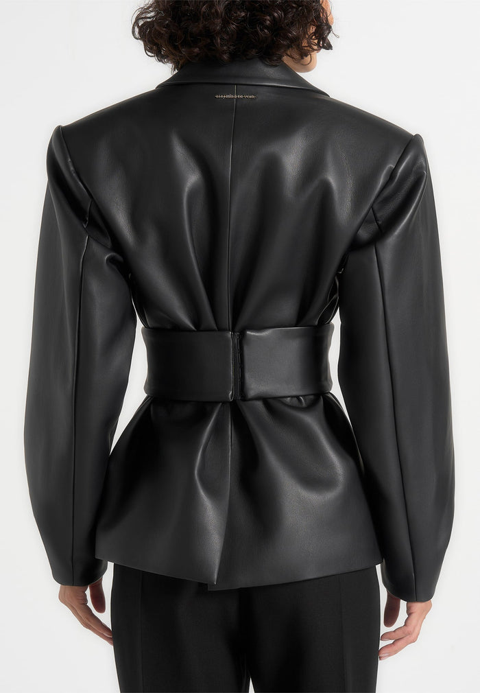 Twist Sleeve Leather Blazer with Belt2