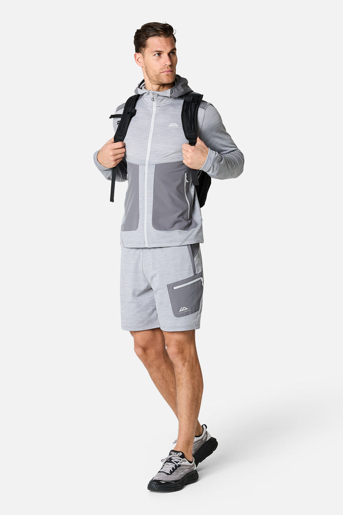 Vale Gridded Fleece Short - Lunar Grey Marl/Nightfall Grey