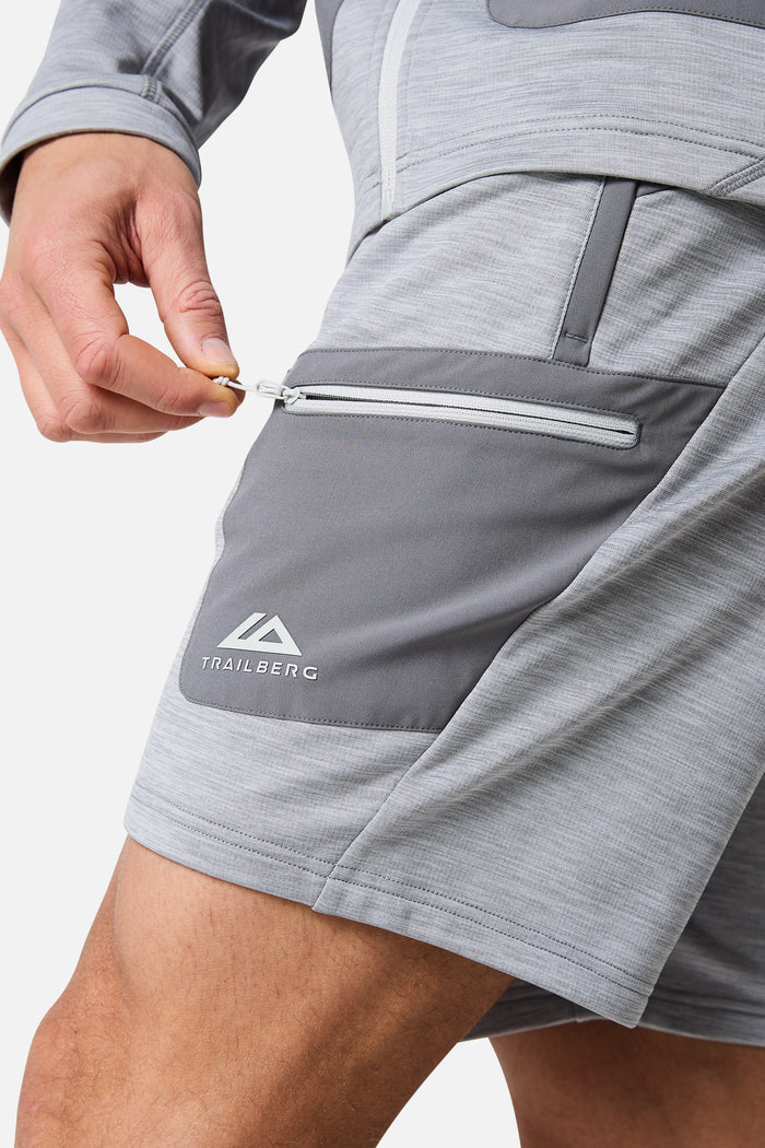 Vale Gridded Fleece Short - Lunar Grey Marl/Nightfall Grey