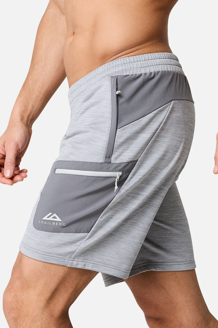 Vale Gridded Fleece Short - Lunar Grey Marl/Nightfall Grey