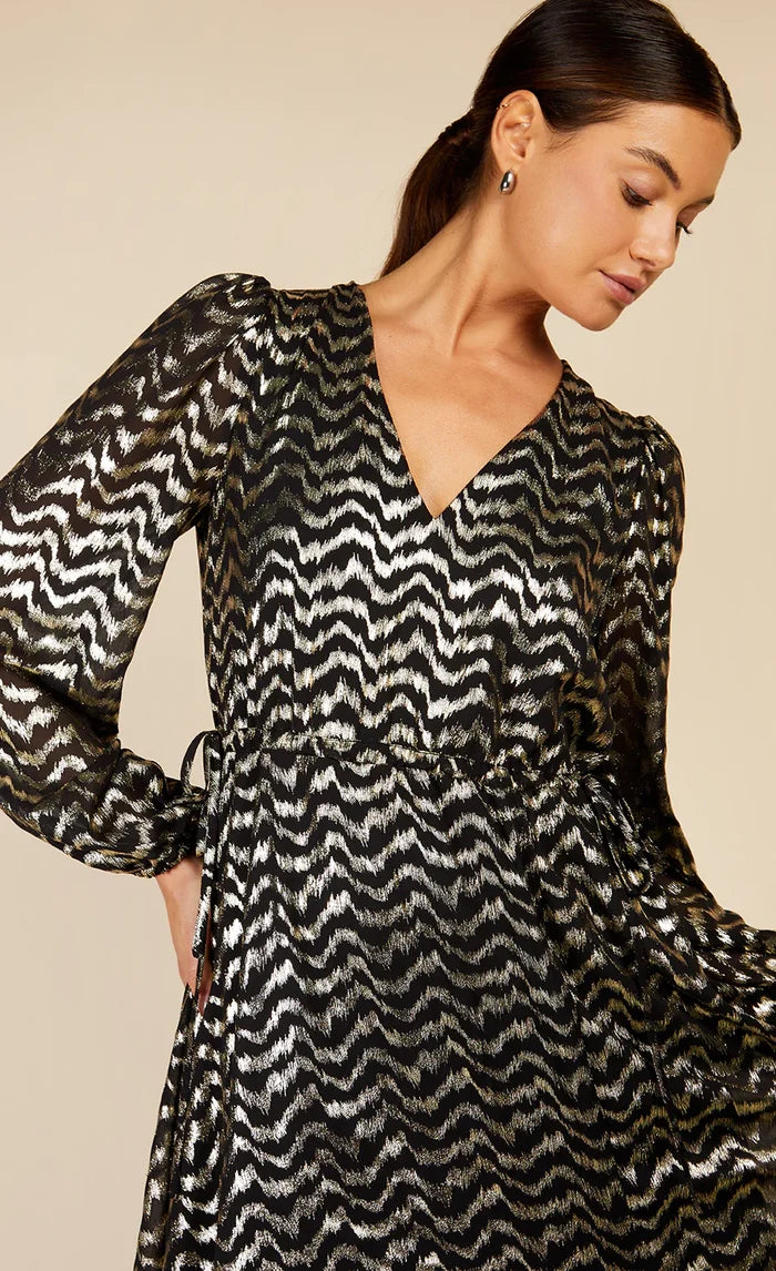 VEDA BLACK FOIL PRINT DRESS (BLACK/GOLD