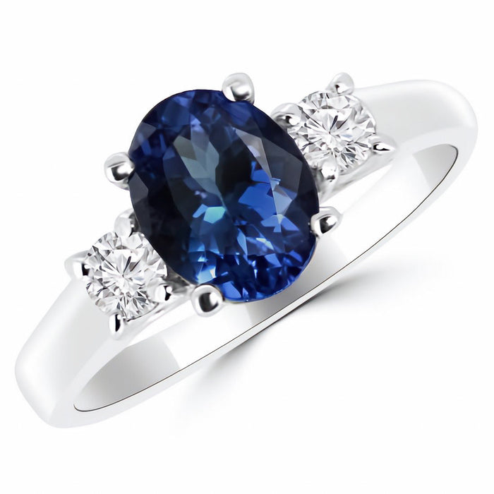 VossAgin - 2.00 CTW Lab Created Oval Blue Sapphire & Diamond 3-Stone Engagement Ring in 14kt Gold - 8.5